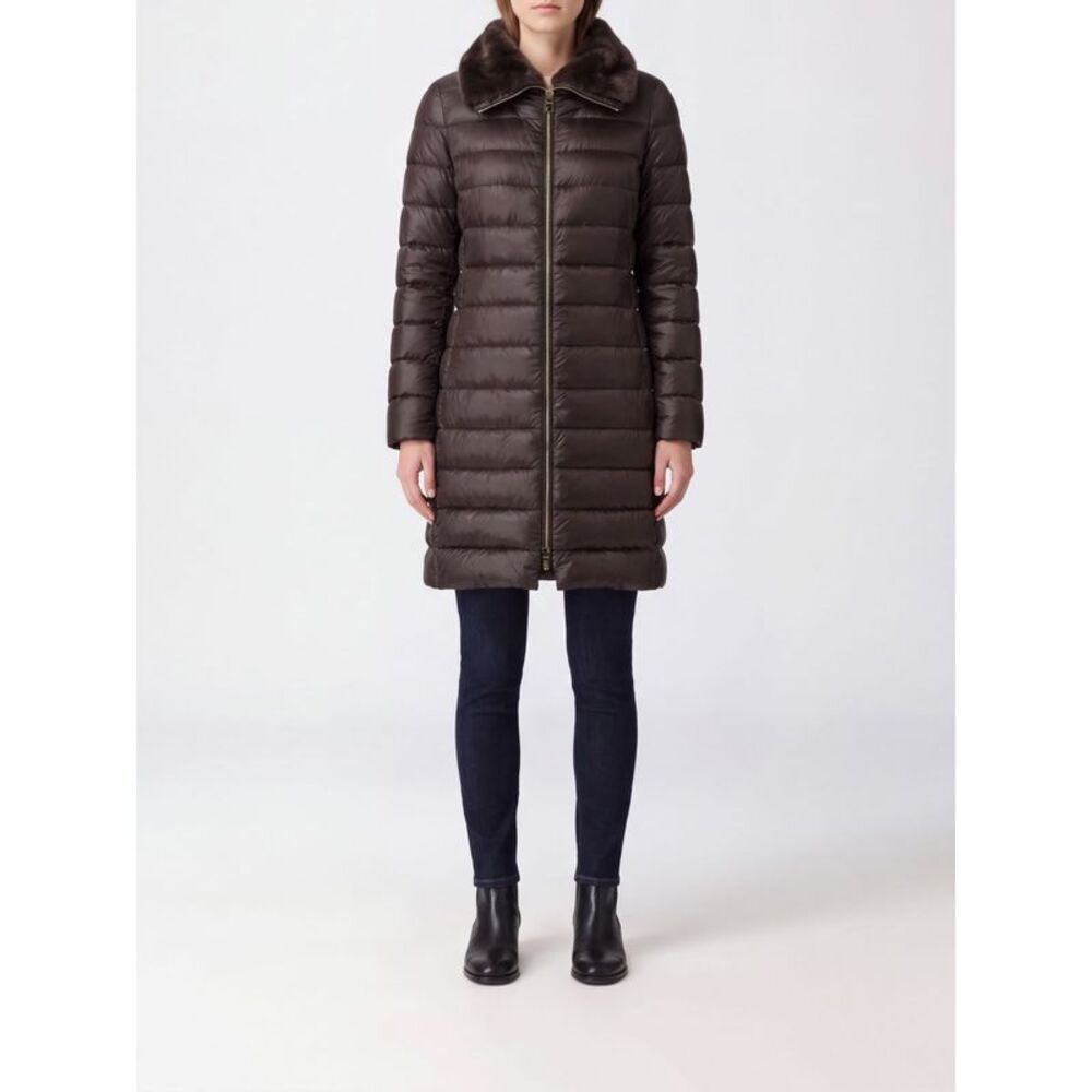 Herno Women Long Quilted Nylon Down Jacket Herno With Fox Fur Collar